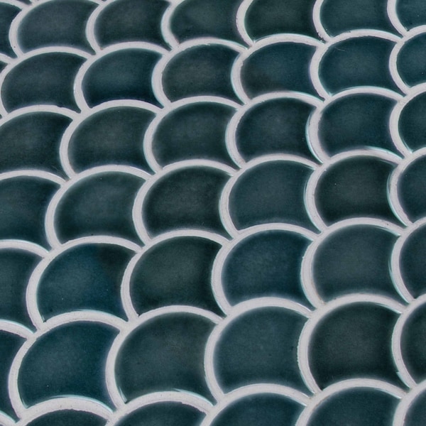 Azul Scallop Glossy SAMPLE Glazed Porcelain Mesh-Mounted Mosaic Tile